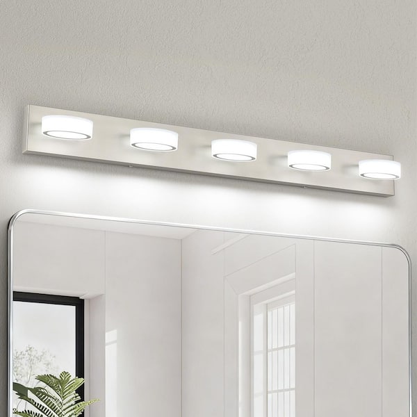 40.94 in. 5 Light Nickel LED Vanity Light with 270° Rotatable Lamphead Dimmable 5500K Light
