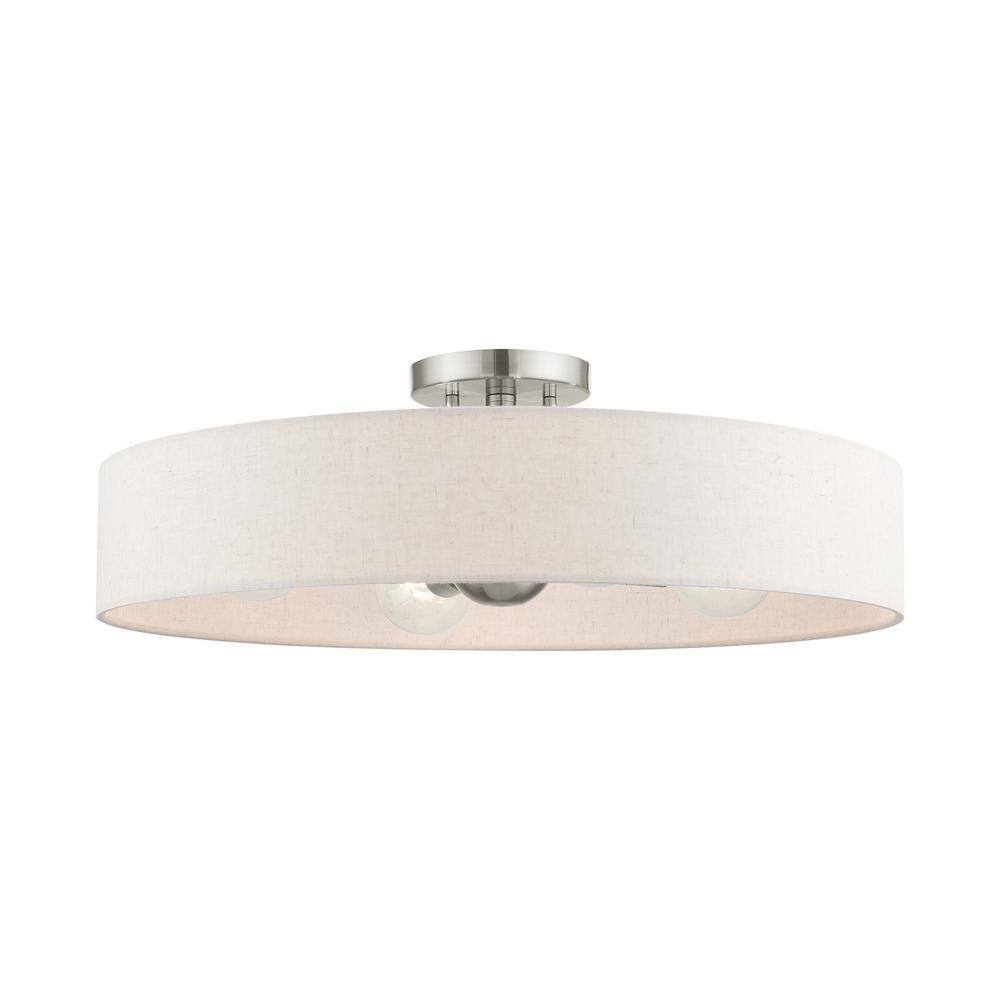 Elegant Brushed Nickel 4-Light Semi-Flush Drum with Oatmeal Fabric Shade