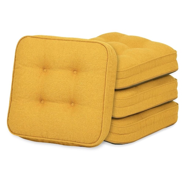 16 in. x 16 in. Memory Foam Chair Cushion Non Slip Removable Cover Yellow 4 Pack