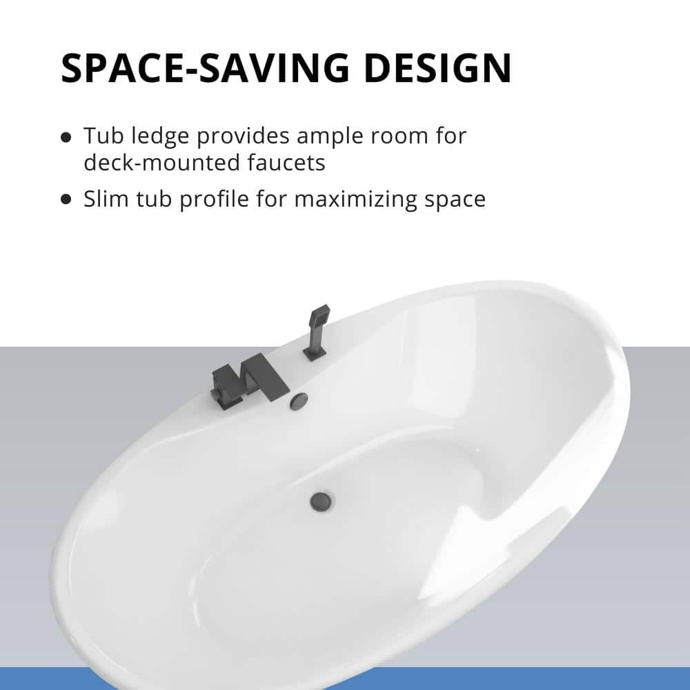 60" White Acrylic Freestanding Soaking Bathtub