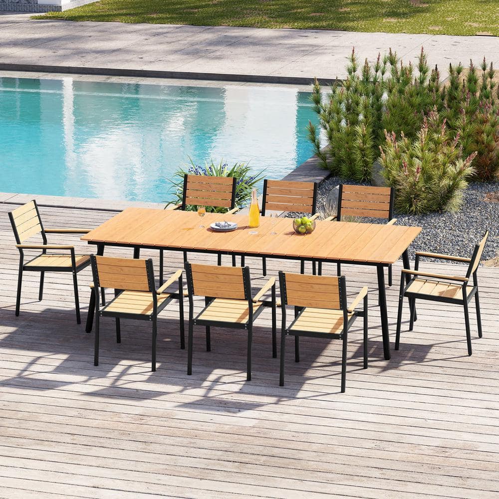 Brown 9-Piece Aluminum Rectangular 94.5 in. Table Outdoor Dining Set with Armchairs price history on PriceWatchPro