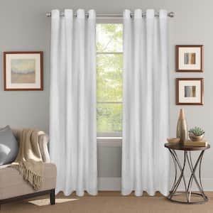White Jacquard Polyester 52 in. W x 84 in. L Grommet Room Darkening Curtain Panel