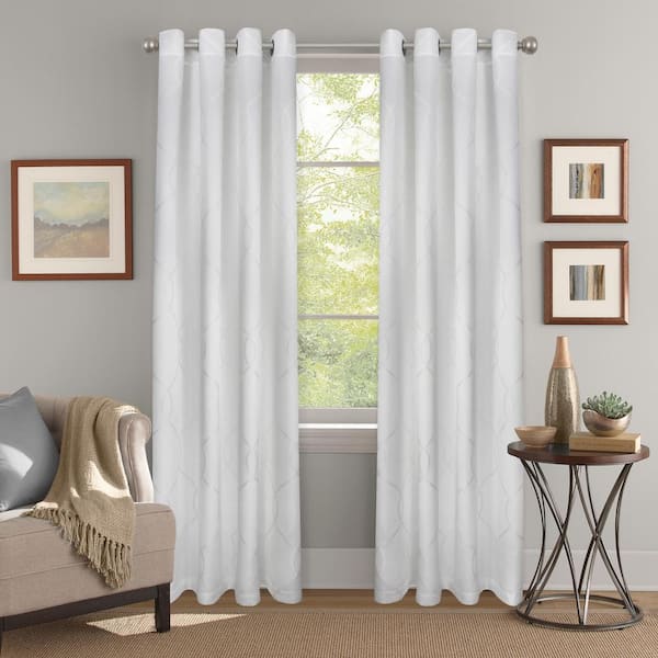 Colordrift White Jacquard Polyester 52 in. W x 84 in. L Grommet Room Darkening Light Filtering Curtain Panel