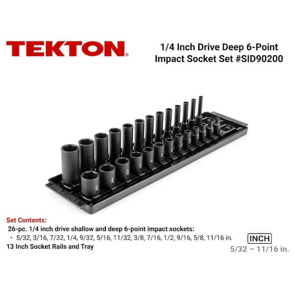 1/4 in. Drive 6-Point Impact Socket Set with Rails and Tray, 26-Piece (5/32-11/16 in.)