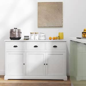 3 Drawers White Wooden 53.5 in. Sideboard Buffet Table Storage Console Cabinet Entryway Cupboard