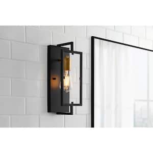 Kenton 4.75 in. 1-Light Matte Black Industrial Wall Sconce with Cage Frame Detail