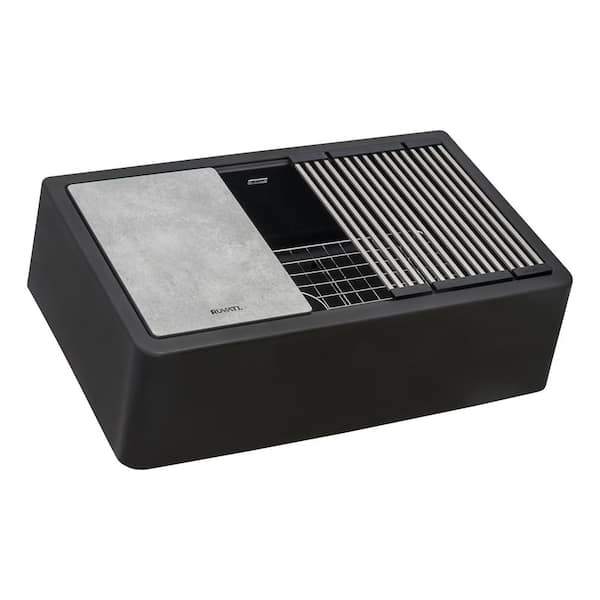 epiCast 33 in. Farmhouse Apron-Front SIngle Bowl Workstation Kitchen Sink in Matte Black Granite Composite