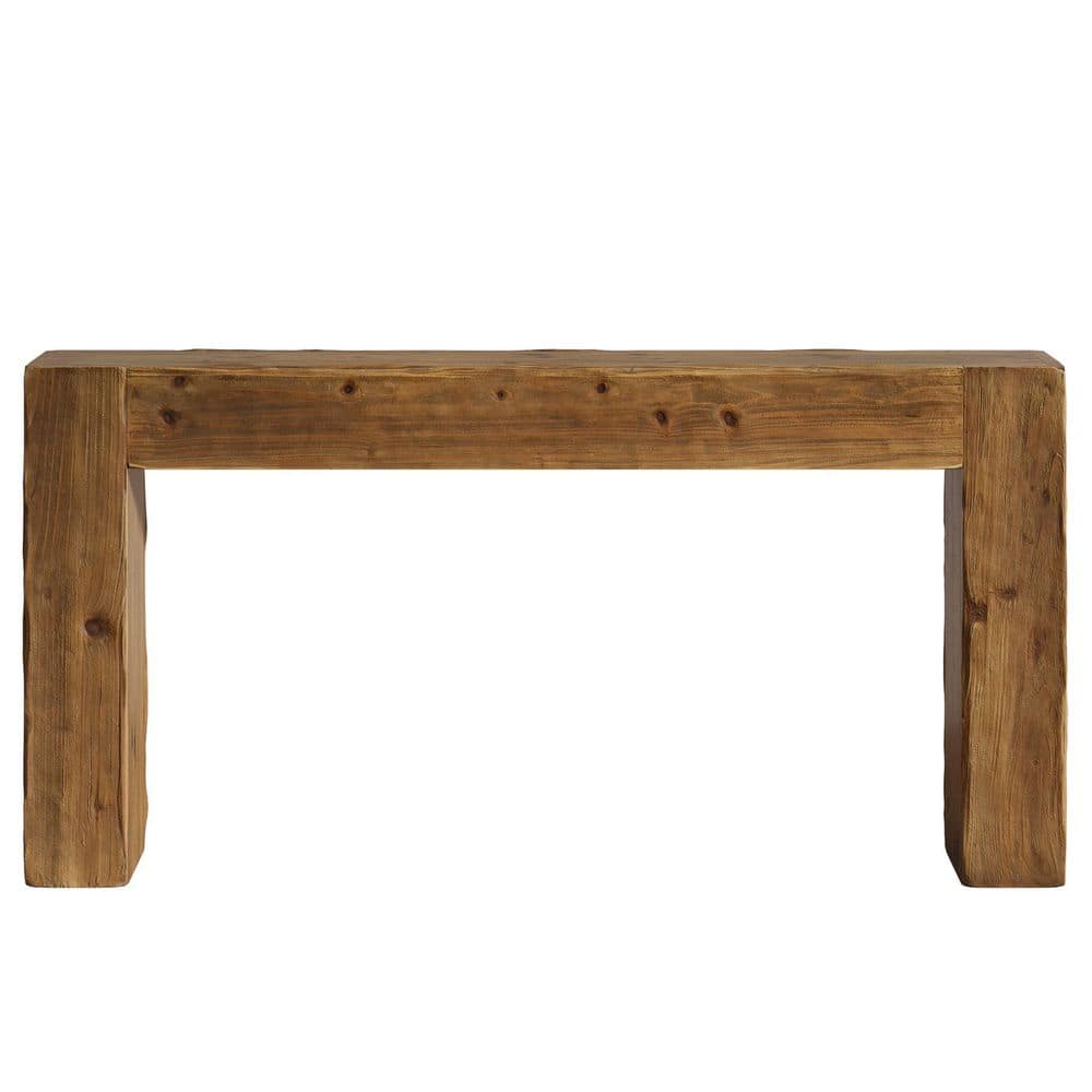 BYBLIGHT Turrella 63 in. Brown Rectangle Solid Wood Console Table with ...