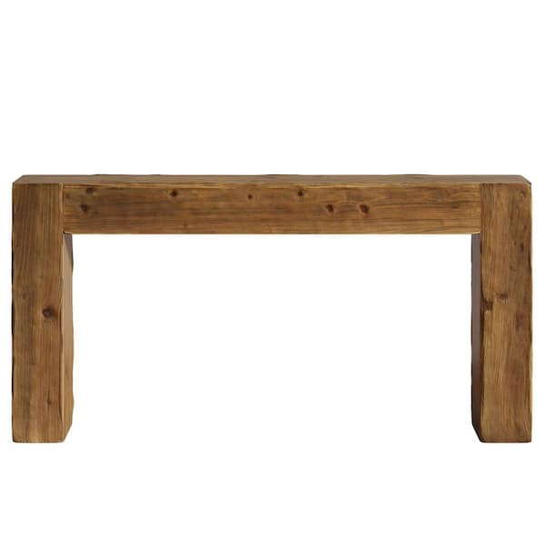 BYBLIGHT Turrella 63 in. Brown Rectangle Solid Wood Console Table with ...