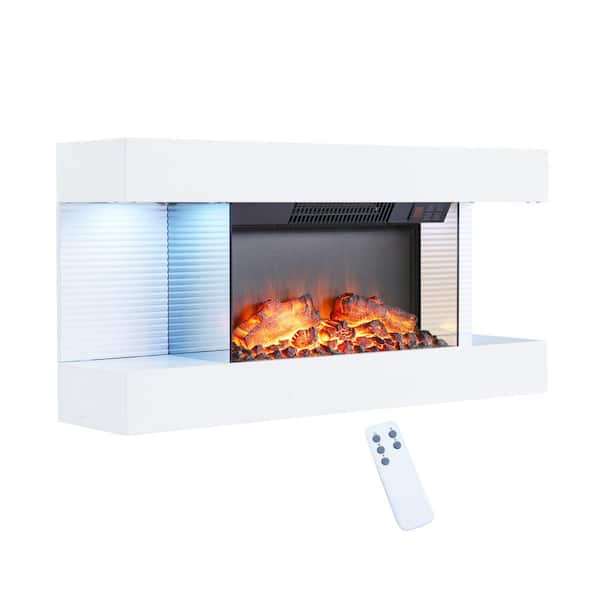 32 in. Wall Mounted LED Electric Fireplace with Floating Mantel, 12 Flame Color and Timer