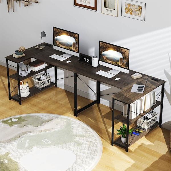 Costway 48 in. Gray Wood Reversible L Shaped Computer Desk Home
