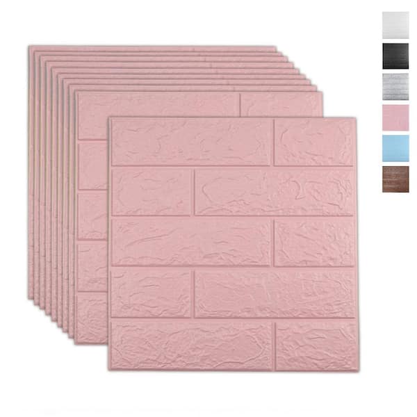 Unbranded 10-Piece Pink 3D Wall Panels Wallpaper Sticker with Self-Adhesive Waterproof Brick PE Foam 14.5 Sq. Ft. Coverage