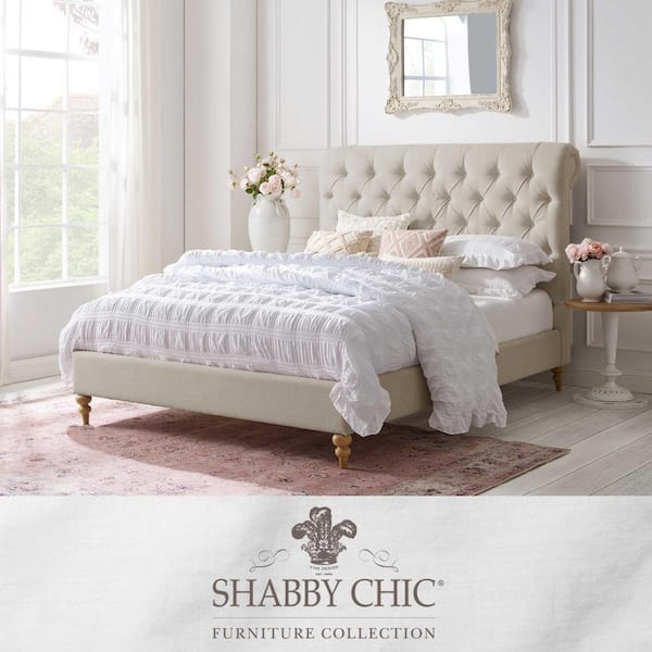 Rustic Manor Xiomara Beige Bed Rolled Top Button Tufted Linen Queen  SBD254-03BEQ-HD