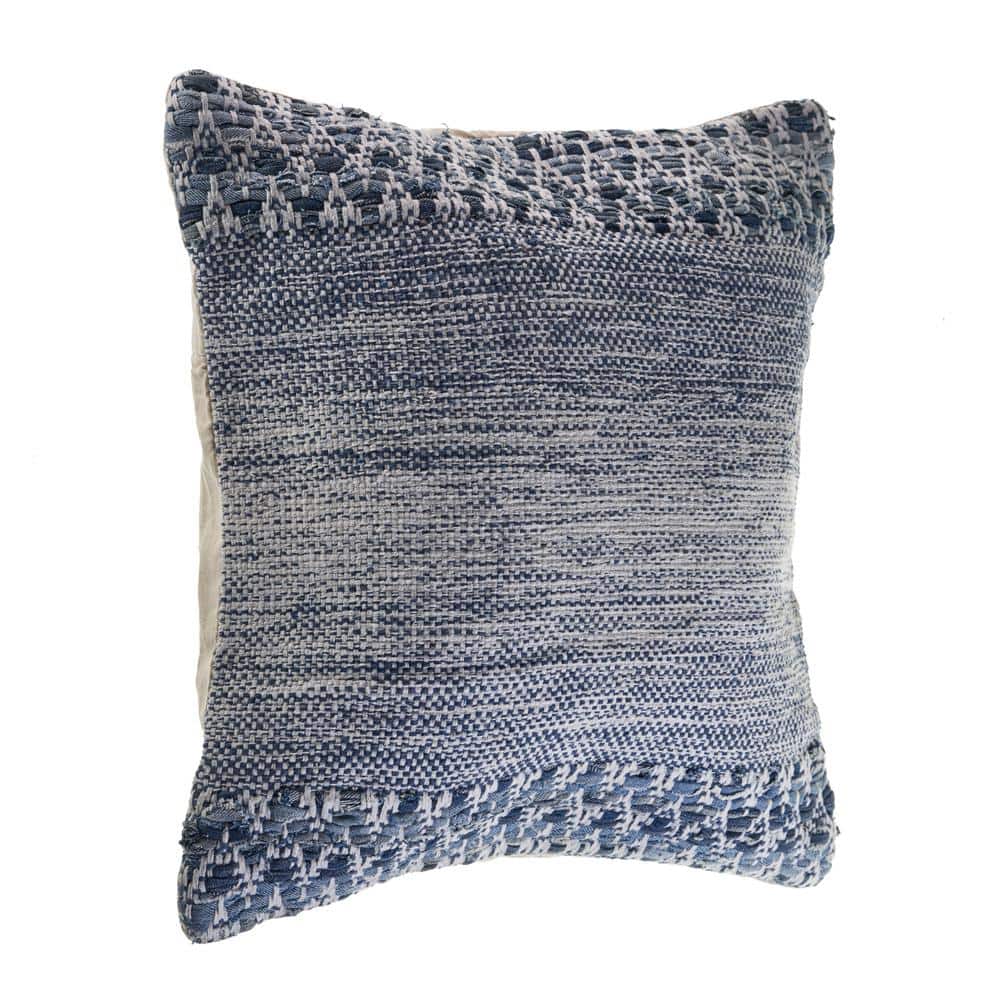 Blue and Ivory Chevron Textured Square Throw Pillow, 20 in