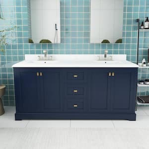 72.59 in. W x 22.39 in. D x 40.7 in. H Freestanding Bath Vanity in Navy Blue with White Engineered stone Top