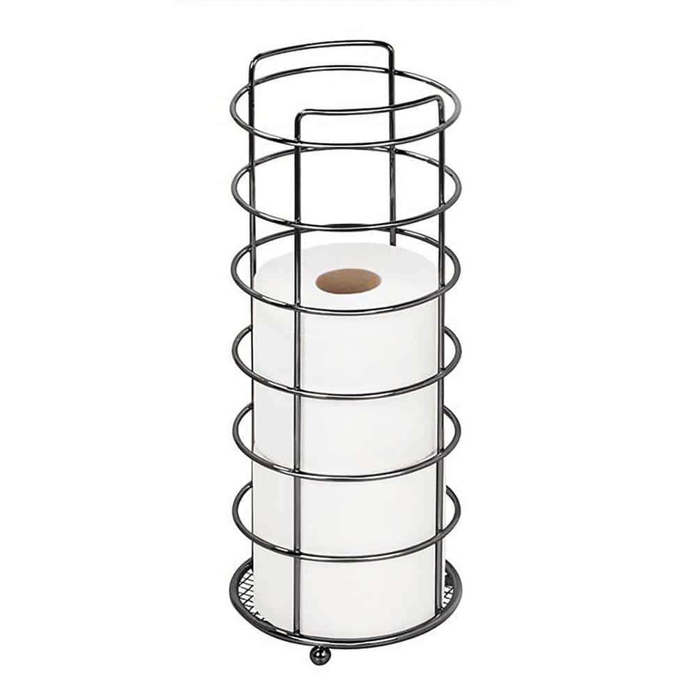 Black Onyx Metal Freestanding Toilet Paper Holder with Storage