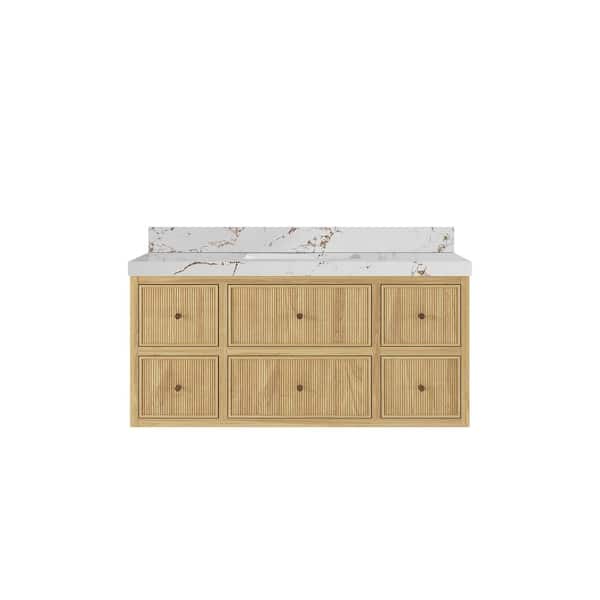 Sonoma Floating 48 in. H Single Sink Freestanding Light Natural Bath Vanity with Viola Brown Quartz Top Unassembled