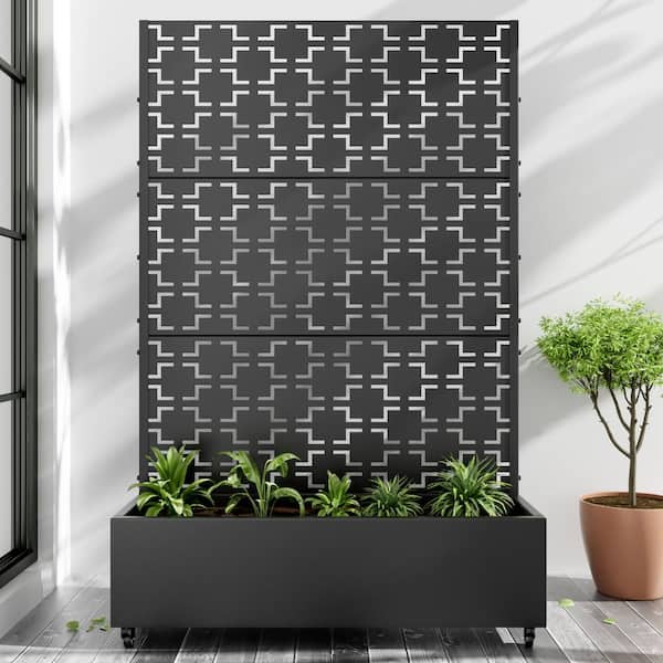 Dovelina Large 47 in. x 72 in. Black Metal Raised Garden Bed Planter Box with Trellis and Caster