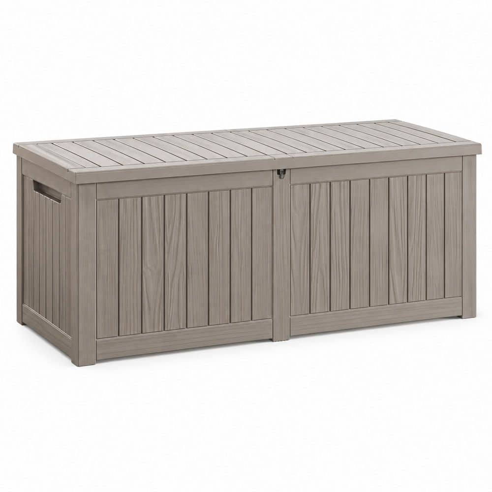 Grey Internet Box EFU 245 Gal. Extra Large Gray Wood Grain Resin Deck Box with Gas Strut ...