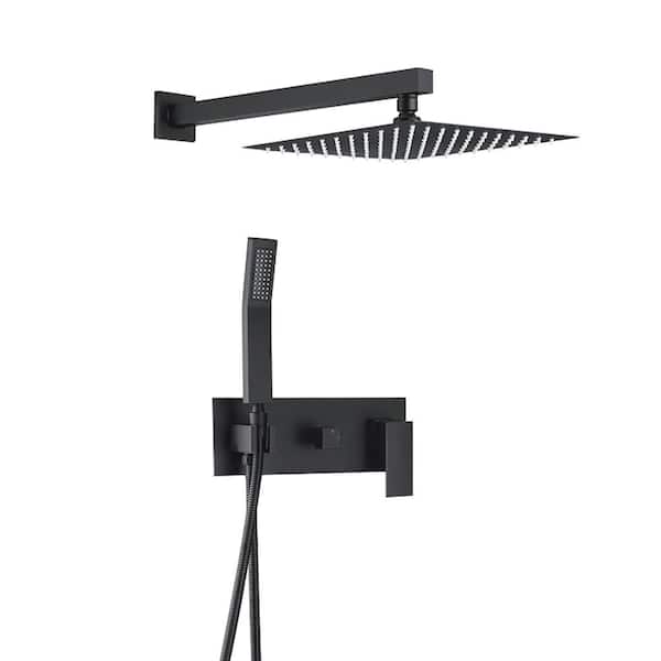 Tahanbath 1-Spray Dual Shower Head Compete Shower System with Rough-in Valve in Matte Black 1.5 gallons per minute