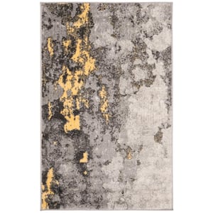 Adirondack Gray/Yellow Doormat 3 ft. x 5 ft. Distressed Abstract Area Rug