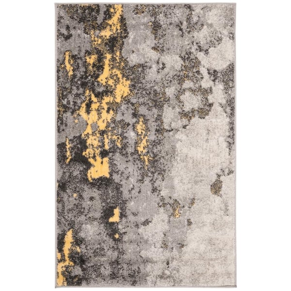 SAFAVIEH Adirondack Gray/Yellow Doormat 3 ft. x 5 ft. Distressed Abstract Area Rug