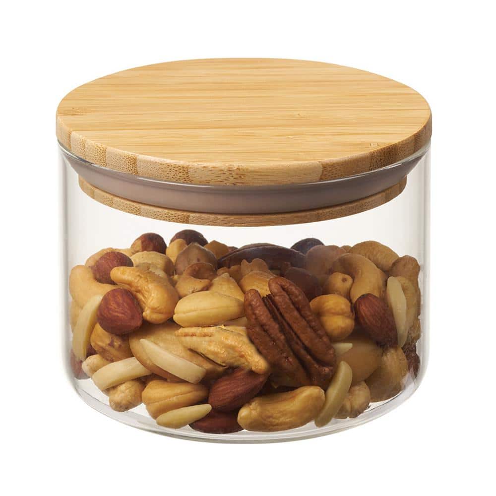 Clear Glass Cylinder Canisters with Bamboo Lids - Set of 3