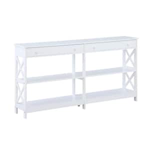 Oxford 60 in. White Standard Height Rectangle Wood Console Table with 2 Drawers and Shelves