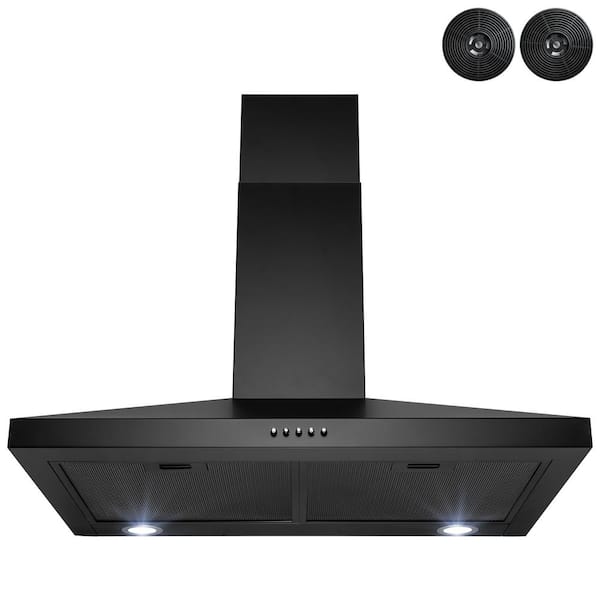 30 in. 217 CFM Convertible Black Painted Stainless Steel Wall Mount Range  Hood with LED and Carbon Filters