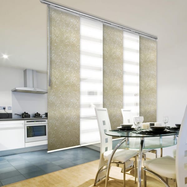 EMOH Sandswept Gleam Adjustable Sliding Single Rail Track with 23.5 in. Slates, Extendable 58 in. to 110 in. W x 94 in. L