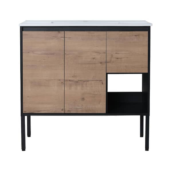 Unbranded Kristiarn 36 in. W x 18 in D. x 35 in. H Bath Vanity in Imitative Oak with White Ceramic Top