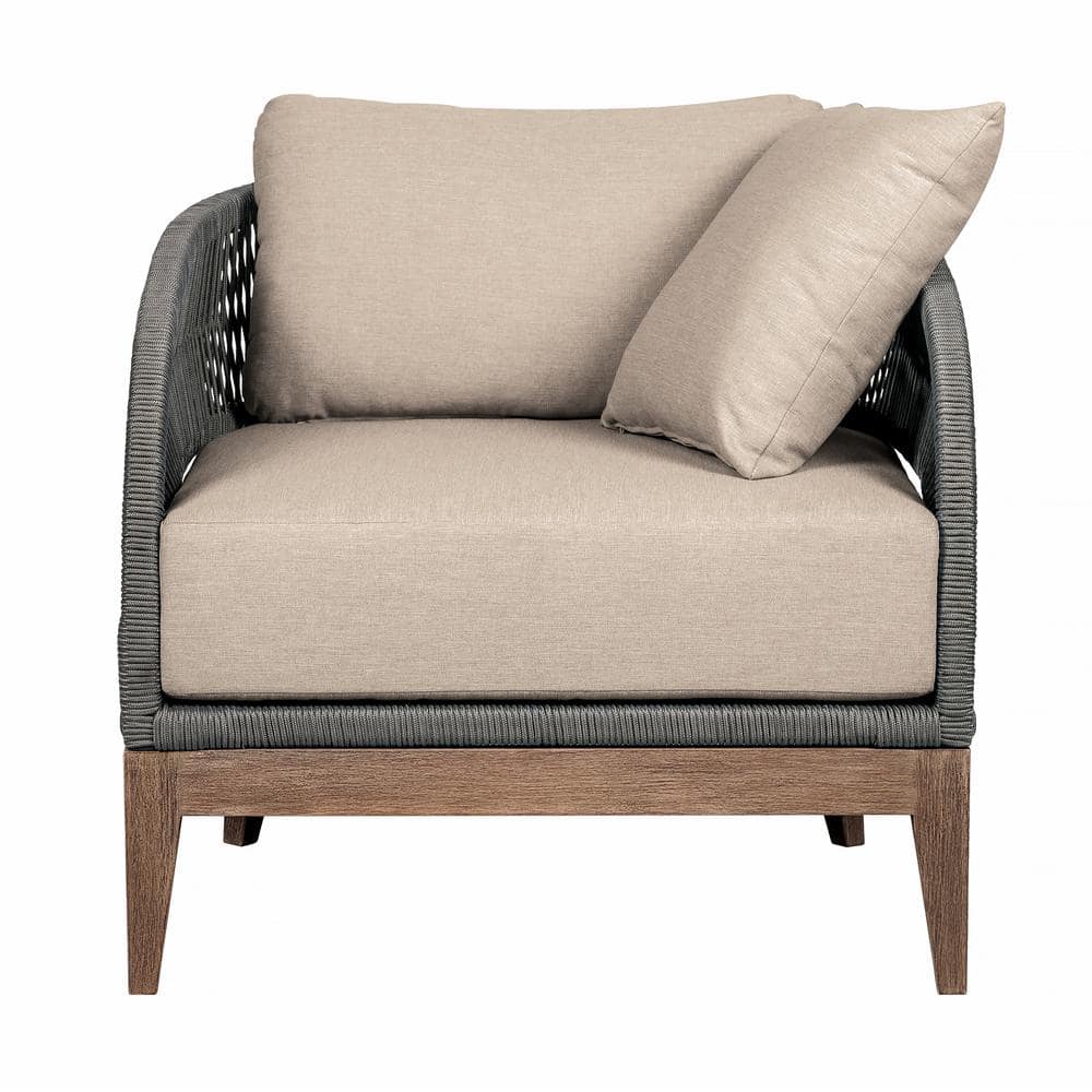 Orbit Eucalyptus Wood Outdoor Chair with Gray Rope and Taupe Cushions