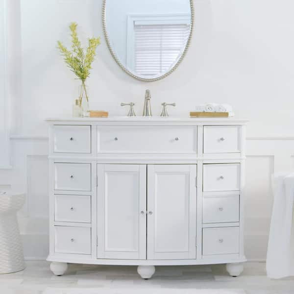 Home Decorators Collection Hampton Harbor 45 in. W x 22 in. D x 35 in. H Single Sink Freestanding Bath Vanity in White with White Marble Top