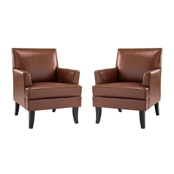 JAYDEN CREATION Maaf Brown Armchair with Solid Wooden Legs and Nailhead Trim (Set of 2)