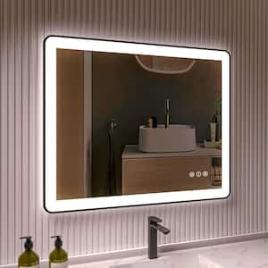 40 in. W x 32 in. H Rectangular Framed LED Anti-Fog Wall Bathroom Vanity Mirror in Black with Backlit and Front Light