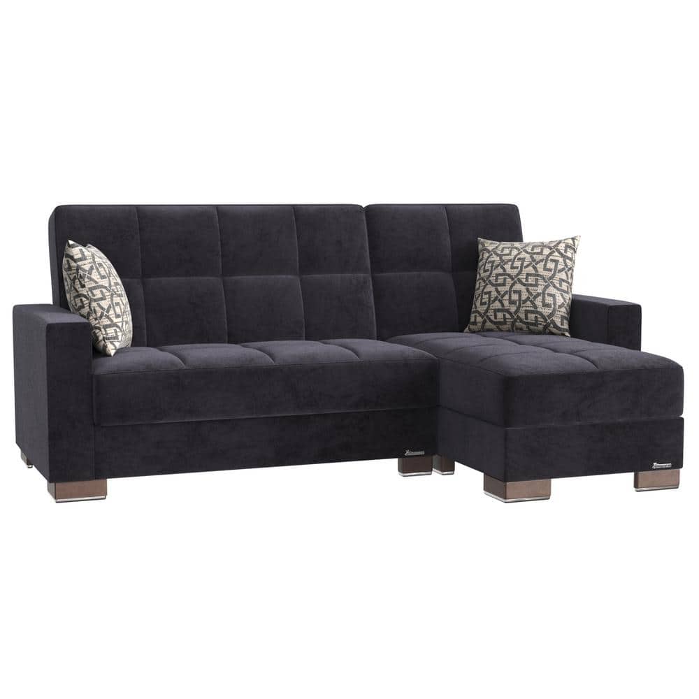 Reversible L-Shaped Black Microfiber Sectional with Storage and Metal Frame