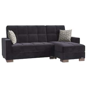 Basics Collection Black Convertible L-Shaped Sofa Bed Sectional With Reversible Chaise 3-Seater With Storage