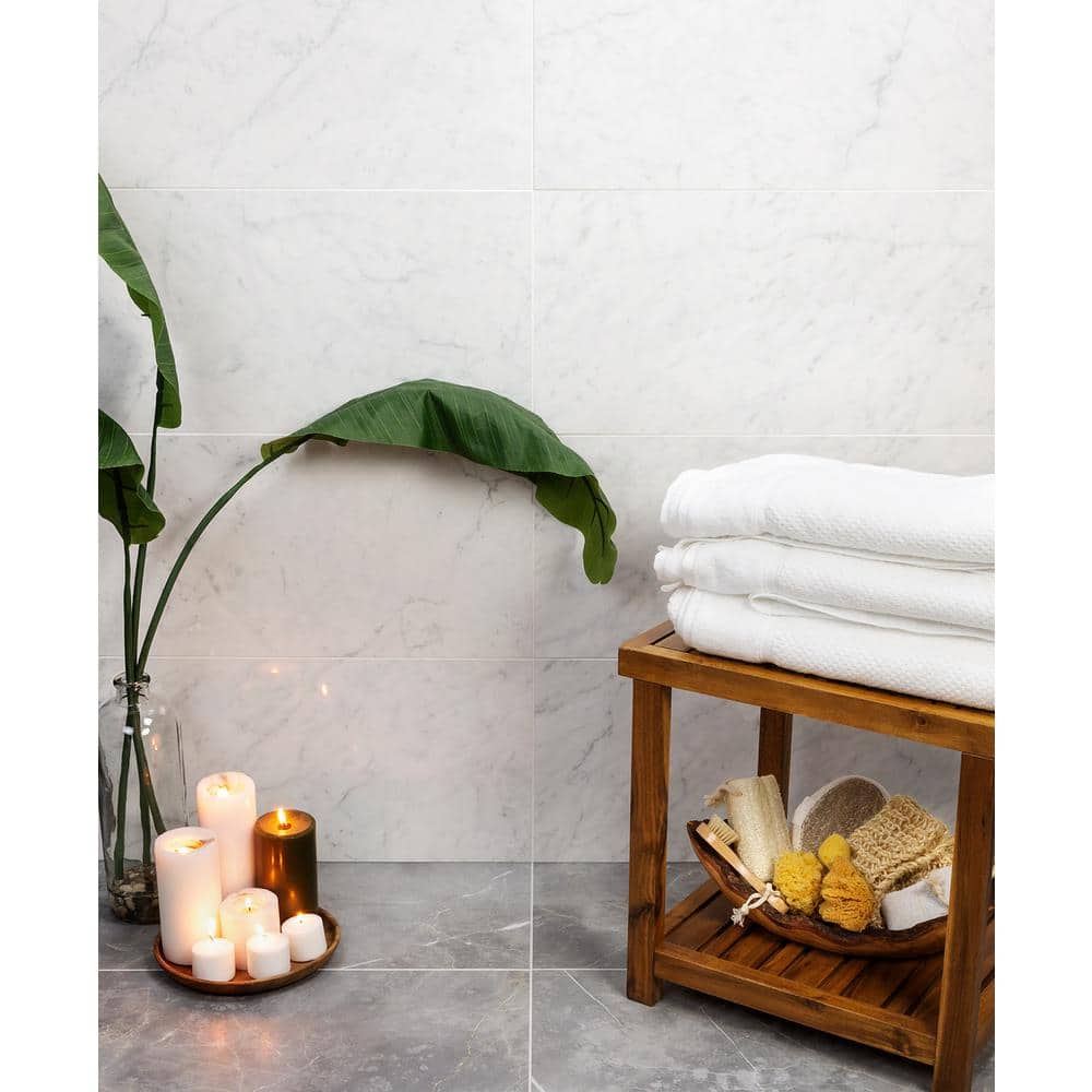 Grace 12" x 24" Polished White Porcelain Marble Look Tile