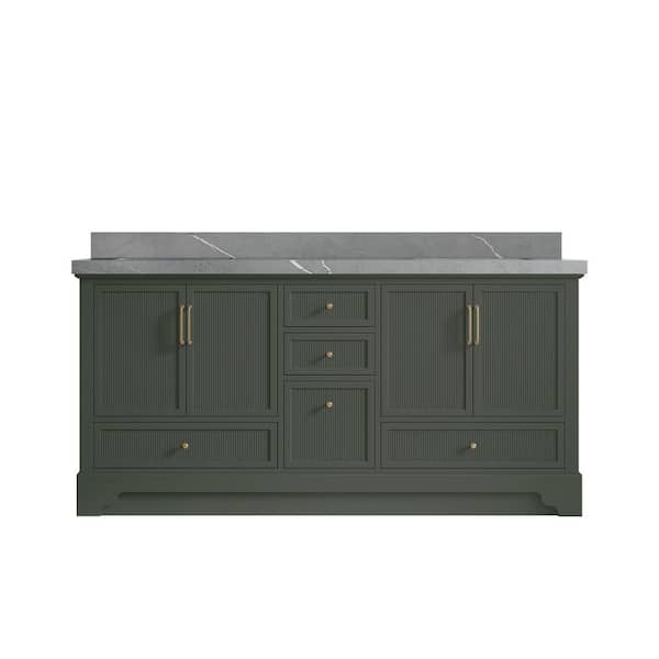 Willow Collections Alys 72 in. W x 22 in. D x 36 in. H Double Sink Bath Vanity in Pewter Green with 2 in. Piatra Quartz Top