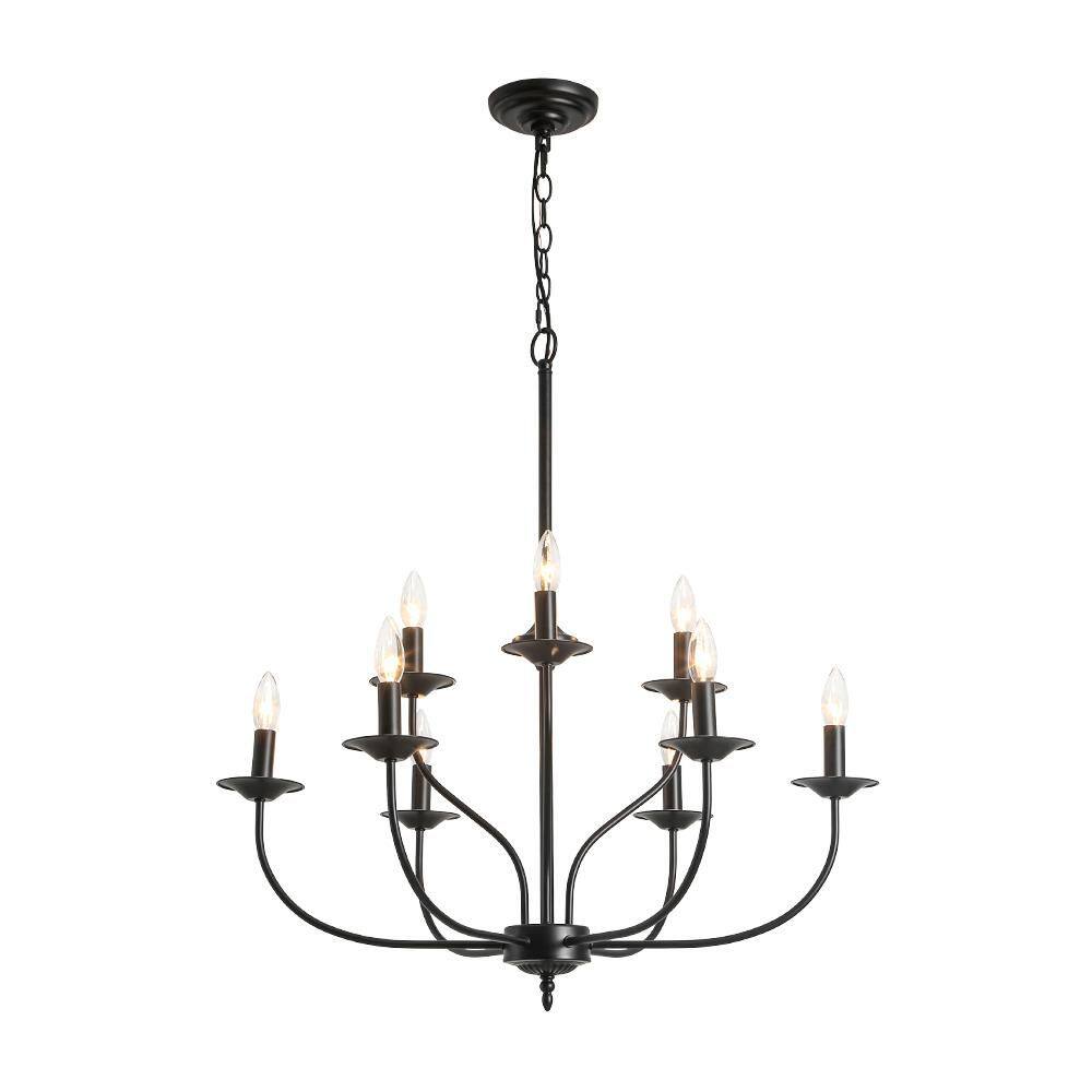Lincan 9-Light 30.5 in. W Matte Black Classic 2-Tier Candle Chandelier for Dining Room and Living Room price history on PriceWatchPro