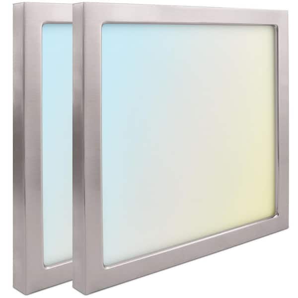 LUXRITE 9 in. Nickel Modern Square LED Flush Mount Ceiling Light Integrated 18-Watt 1250LM 5CCT 2700K to 5000K Dimmable (2-Pack)