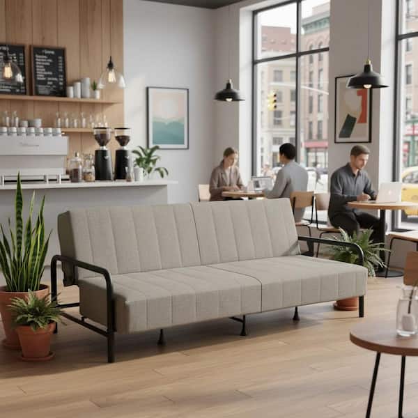 CLICKON 78.7 in. Metal Frame 3-Seat Modern Sofa with Adjustable Backrest and Independent Spring Cushion in Greige Grey