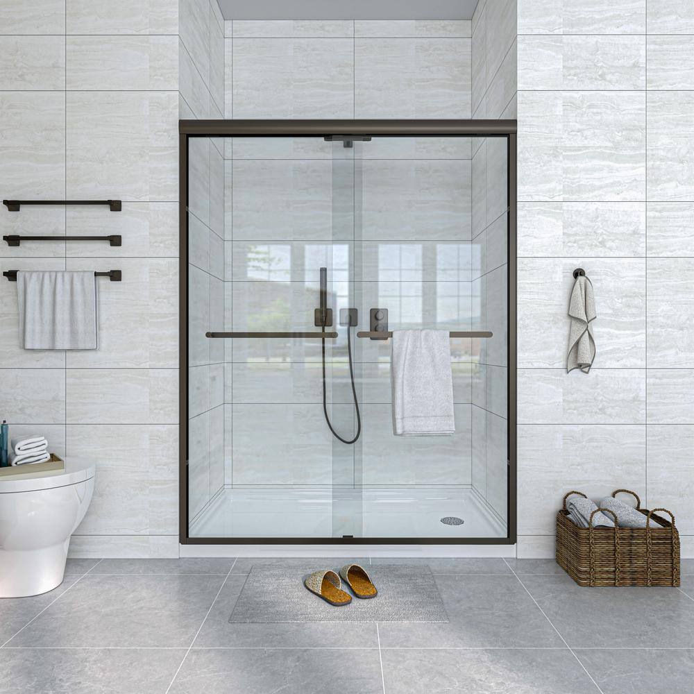 60'' Oil Rubbed Bronze Sliding Shower Door with Clear Glass