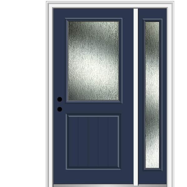 MMI Door 48 in. x 80 in. Right-Hand Inswing Rain Glass Naval Fiberglass Prehung Front Door on 4-9/16 in. Frame