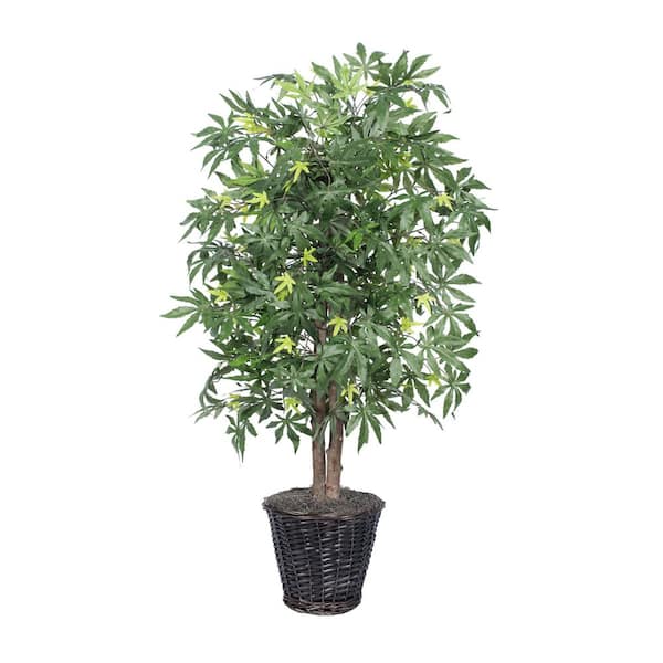 Vickerman 4 ft. Green Artificial Japanese Maple Other Bush in Rattan Basket