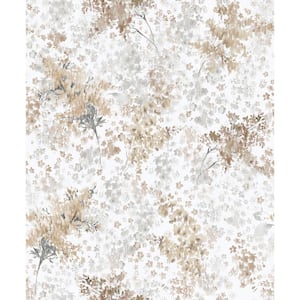 Flora Collection Brown Soft Floral Foliage Matte Finish Non-Pasted Vinyl on Non-Woven Wallpaper Roll