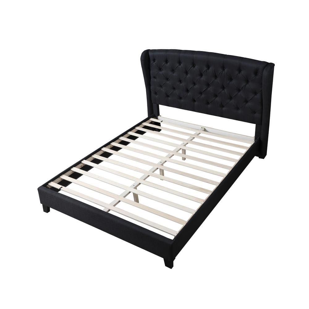 King Size Wingback Linen Upholstered Bed with Tufted Headboard