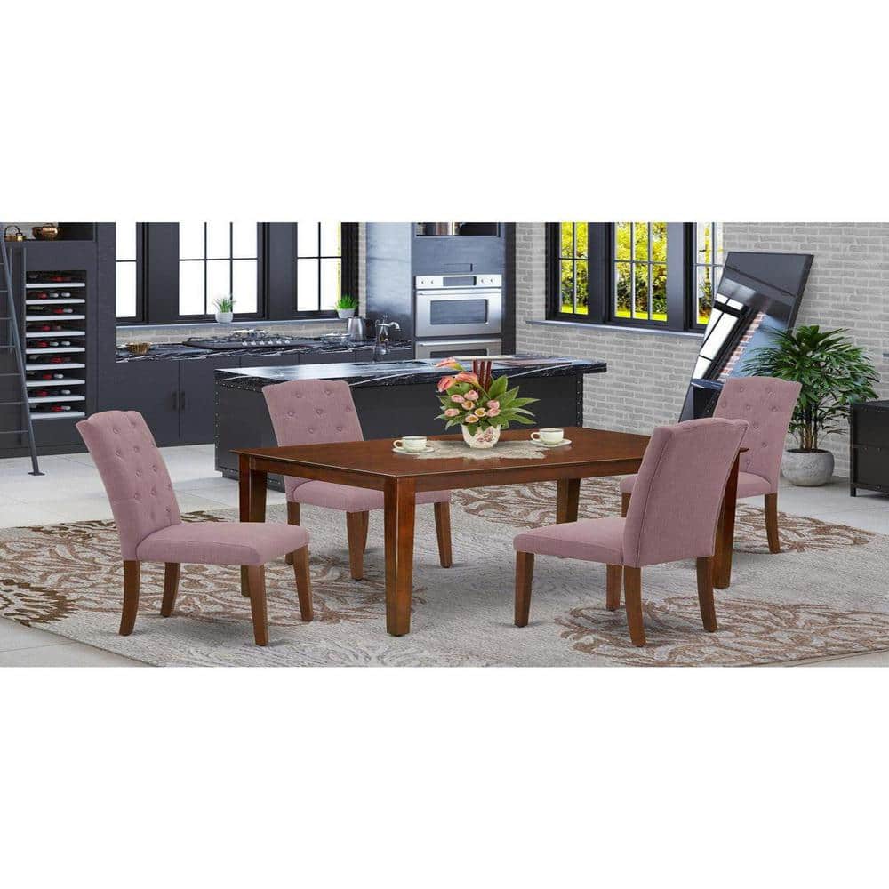 5-Piece Mahogany Finish Solid Wood Top - Rectangular Dining Room Set - Seats 4