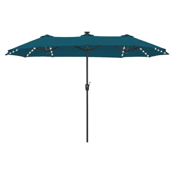 13 ft. Steel Market 8-Color Solar LED Lights Patio Umbrella in Lyons Blue