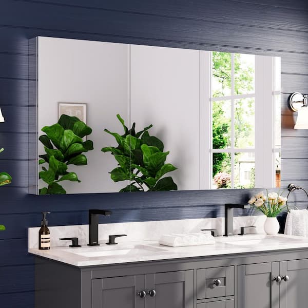 60 in. W x 30 in. H Rectangular Aluminum Surface/Recessed Medicine Cabinet with Mirror for Bathroom